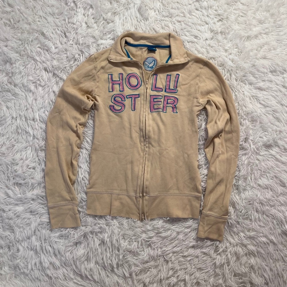y2k vintage hollister yellow & pink zip up jacket large